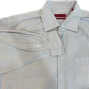 Alfani Stretch Button Down Shirt Mens 17.5 34/35 XL Gray Striped Long Sleeve